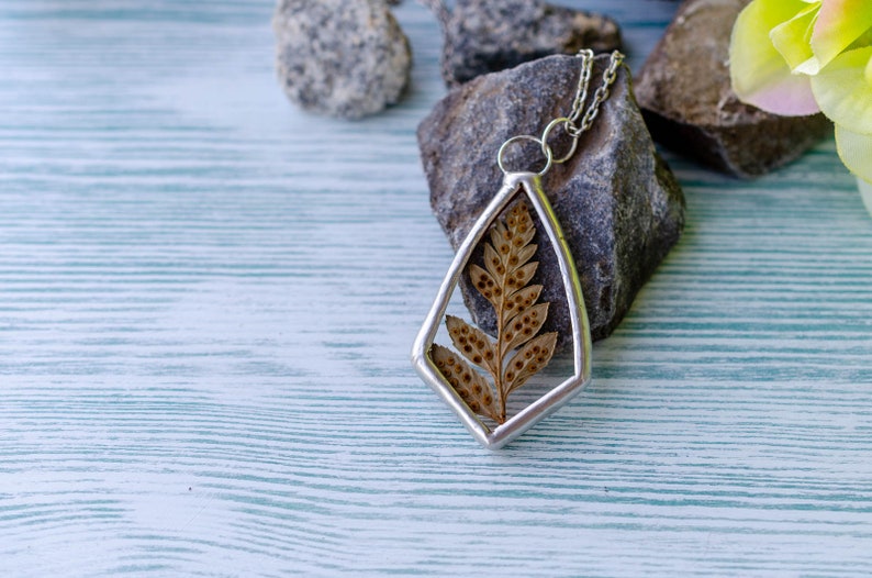real fern necklace nature woodland jewelry plant and glass jewelry gift womens fairytale gift for her
