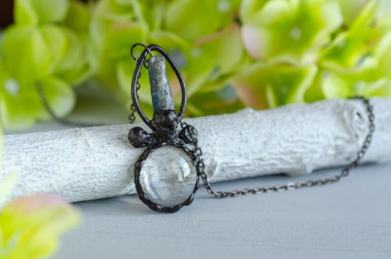fashion crystal jewelry glass loupe necklace magnifying pendant retro magnifier necklace with kyanite