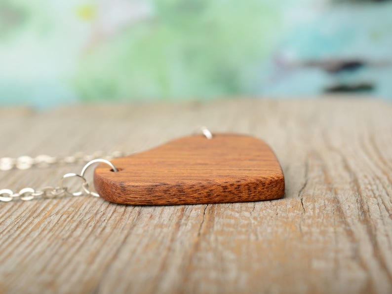 fifth anniversary Organic jewelry Minimal pendant gift from boyfriend Wood heart necklace