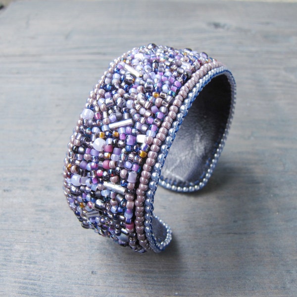 Lilac Seed bead bracelet Cuff, Beaded Embroidery, Beadwork, Beading, Beaded Bracelet, Free Shipping