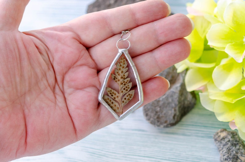 real fern necklace nature woodland jewelry plant and glass jewelry gift womens fairytale gift for her
