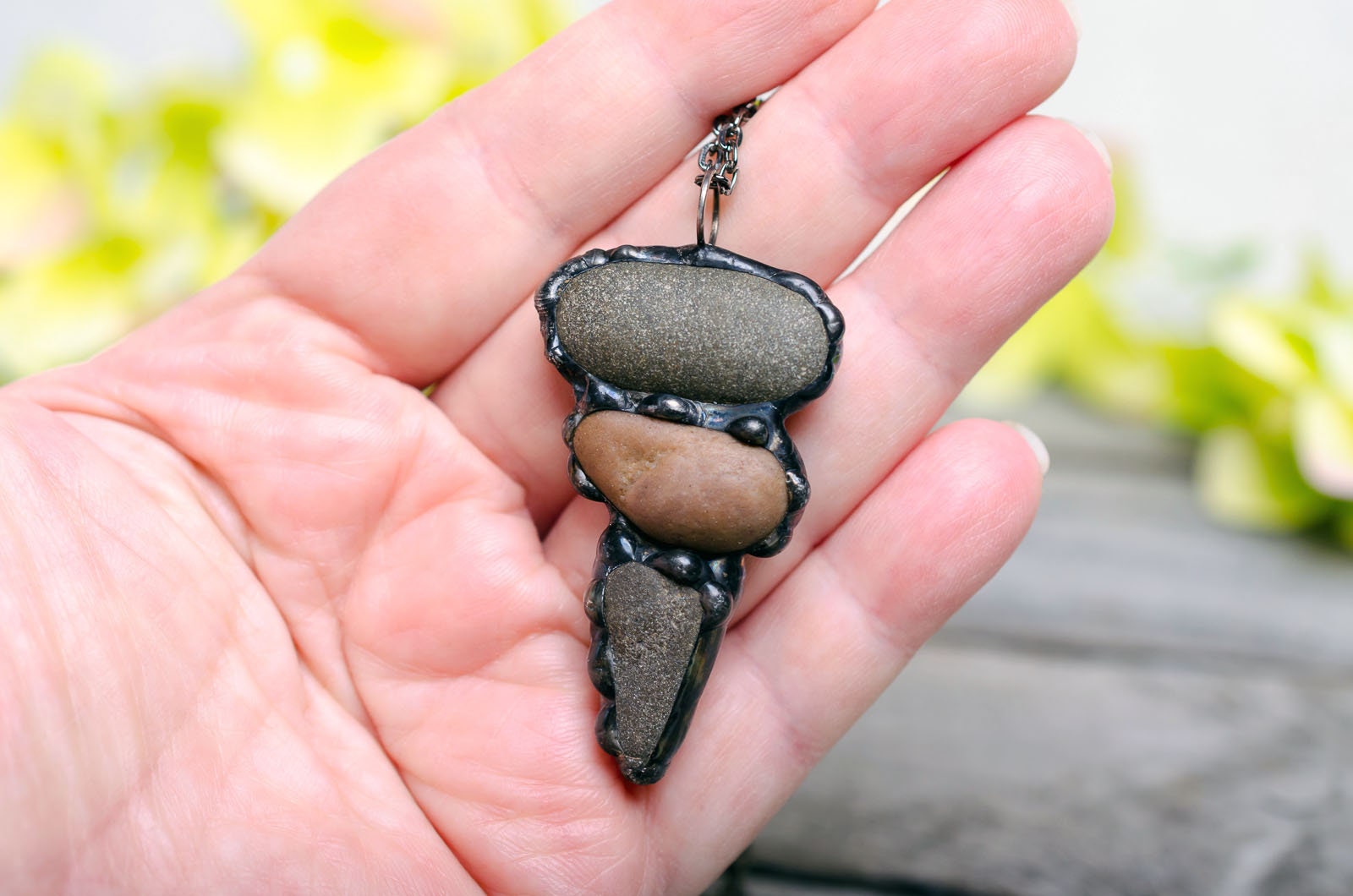 Beach rock necklace sea stone jewelry rounded pebble Etsy