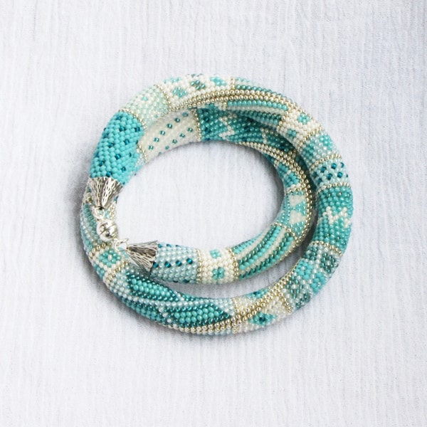 Bead crochet necklace, turquoise necklace, Statement Necklace, Crochet Rope, Beadwork jewerly, Bead crochet, green Necklace, Beaded Necklace