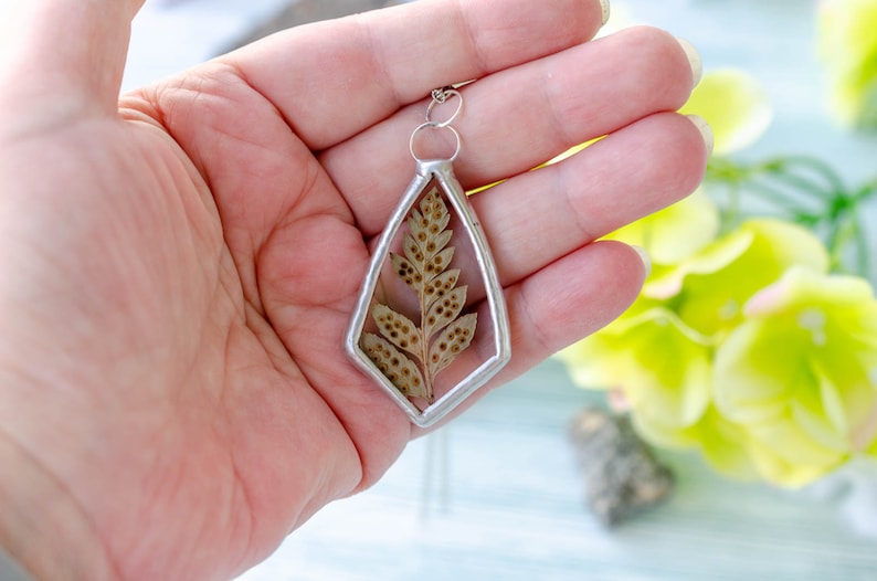 real fern necklace nature woodland jewelry plant and glass jewelry gift womens fairytale gift for her