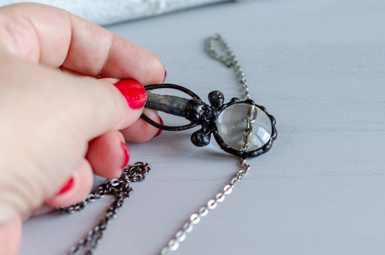 fashion crystal jewelry glass loupe necklace magnifying pendant retro magnifier necklace with kyanite