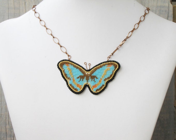 Blue Butterfly Necklace Turquoise Butterfly Jewelry Summer Etsy