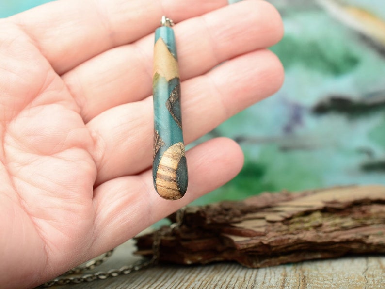 resin pendant wood necklace rustic wedding magic jewelry