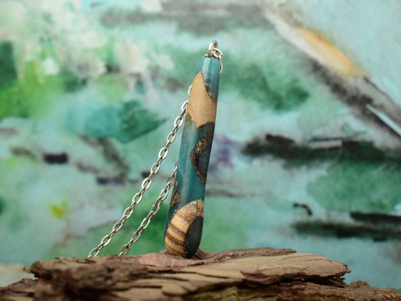 resin pendant wood necklace rustic wedding magic jewelry
