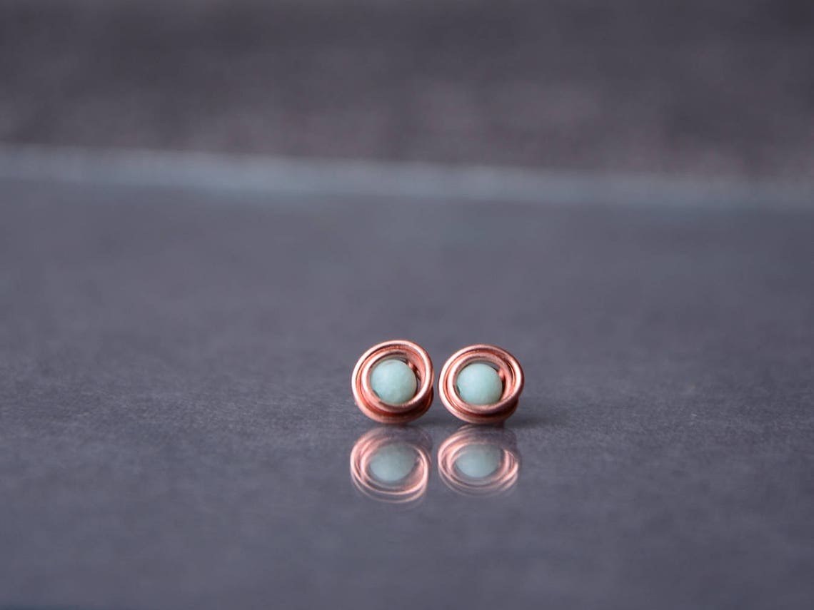 Mint earrings jade stud earrings bridal shower gift copper Etsy