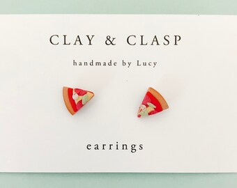 Pizza Earrings - beautiful handmade polymer clay jewellery by Clay & Clasp