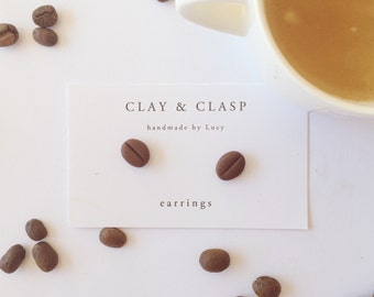 Coffee Bean Earrings - beautiful handmade polymer clay jewellery by Clay & Clasp