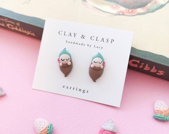Gumnut Baby earrings - beautiful handmade polymer clay jewellery by Clay & Clasp
