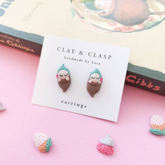 Gumnut Baby earrings - beautiful handmade polymer clay jewellery by Clay & Clasp