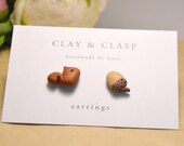 Ardillas y bellotas pendientes - joyas de arcilla de polímero hecho a mano hermoso de arcilla y cierre