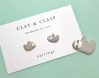 Sloth Earrings - beautiful handmade polymer clay jewellery by Clay & Clasp