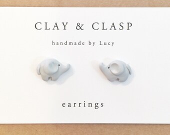 Elephant earrings - beautiful handmade polymer clay jewellery by Clay & Clasp