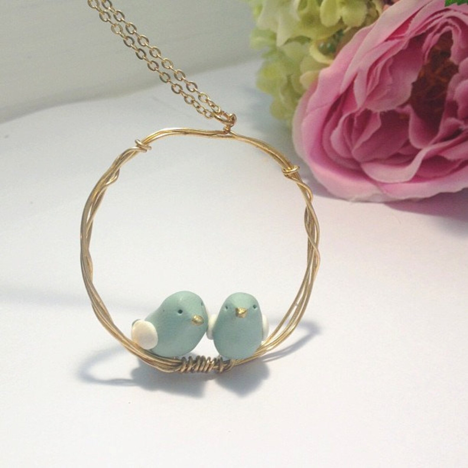 Love Birds Pendant necklace handmade to order by Clay & Etsy