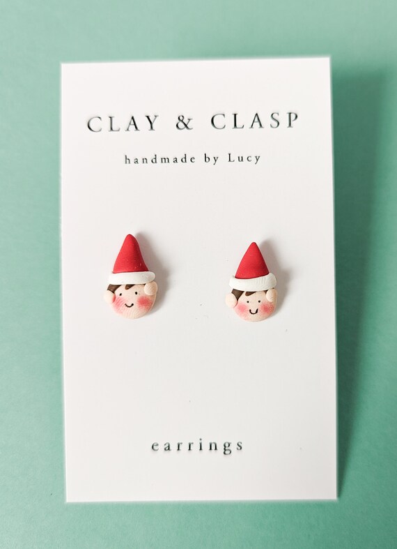 Christmas Elf earrings - beautiful handmade polymer clay jewellery by Clay & Clasp