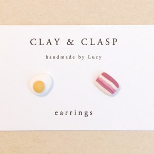 Egg and Bacon Earrings - beautiful handmade polymer clay jewellery by Clay & Clasp