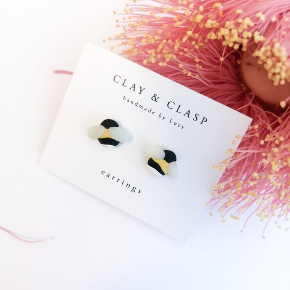 Bumble bee earrings - beautiful handmade polymer clay jewellery by Clay & Clasp