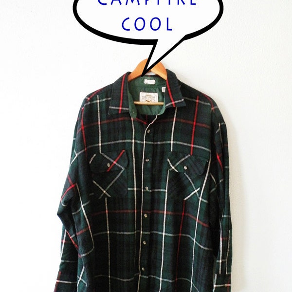 XXXL Flannel Vintage Long Sleeve Dark Blue Green // Northwest Territory Mens Casual Outdoor