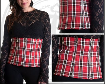 Last One! Red black and white plaid tartan underbust punk '77 old school cincher top - Handmade in Italy Limited Edition