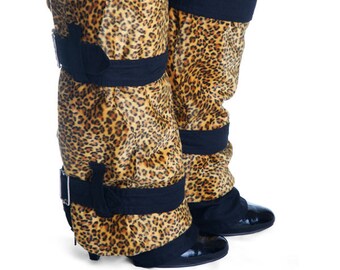 Yellow leopard faux fur boot covers glam shoes buckle punk rock - Handmade in Italy Limited Edition