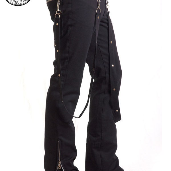 Black cotton bondage pants w/ zippers and studs - Handmade in Italy Limited Edition