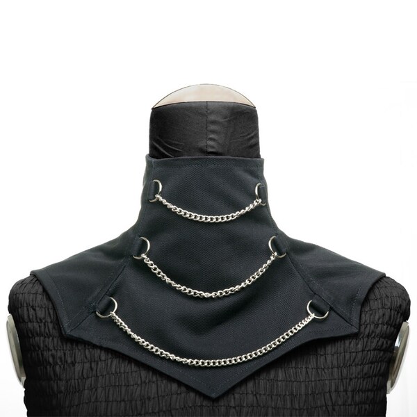 Black cotton neck collar with d-rings and chains - Made in Italy