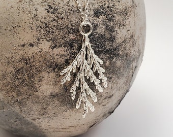 Silver Juniper Branch Necklace, Botanical Jewelry