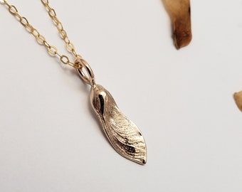 Maple key bronze and gold necklace, Botanical