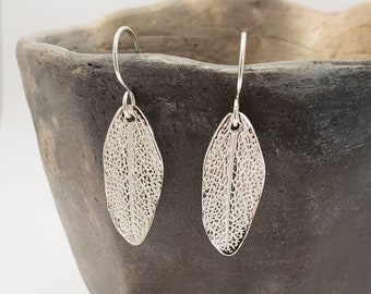 Sage Leaf silver earrings, Botanical jewellery