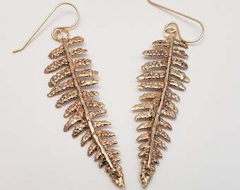 Bronze and Gold filled Fern leaf earrings, Botanical jewelry