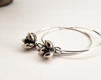 Endless hoop sleeper earrings silver, Succulents earrings, Botanical jewelry