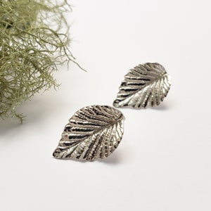 Silver leaf studs, Elm leaves, Botanical jewelry