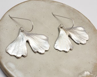 Sterling silver Ginkgo Leaf earrings, Botanical Jewelry