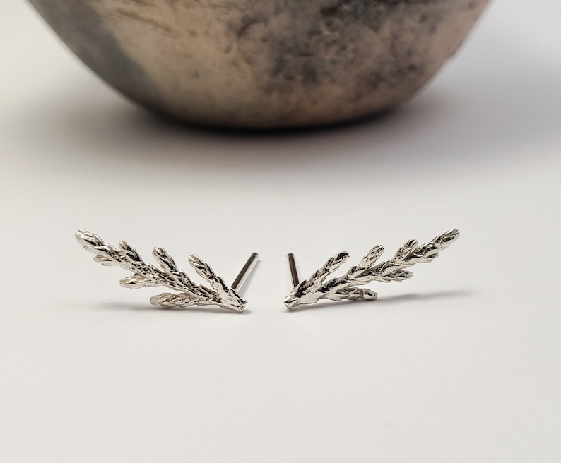 Juniper earrings in silver, Botanical jewelry image 1