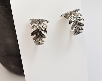 Fern leaves Hoop earrings, Oxidized Sterling silver jewelry