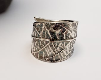 Silver leaf ring, Botanical jewelry
