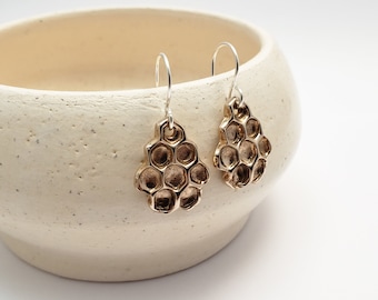 Honeycomb Earrings, Bronze Jewelry
