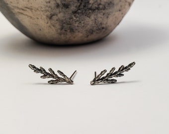 Wacholderzweig-Ohrringe aus oxidiertem Silber, botanischer Schmuck