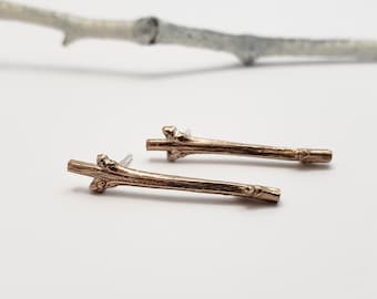 Bronze Twig stud earrings, Botanical jewelry