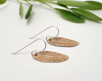 Sage Leaf bronze earrings, Botanical jewellery