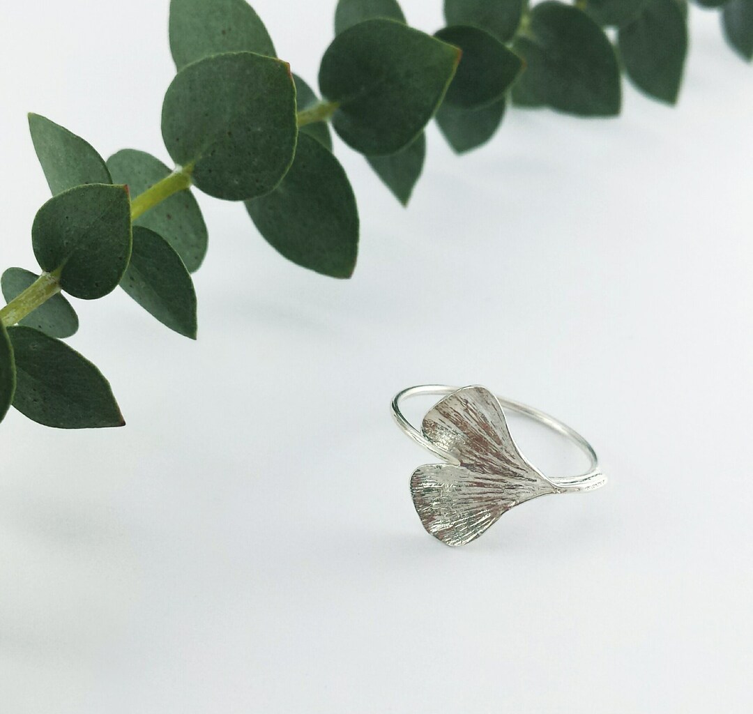 Ginkgo Leaf Ring Sterling Silver Ring Minimalist Ring Etsy