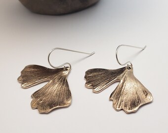 Ginkgo leaf earrings, Bronze Jewelry