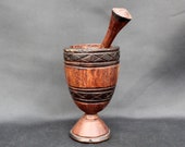 Small Vintage wood mortar and pestle hand carved wood kitchen spices Apothecary pharmacy kitchen decor medicine tribal art, height 11.5cm