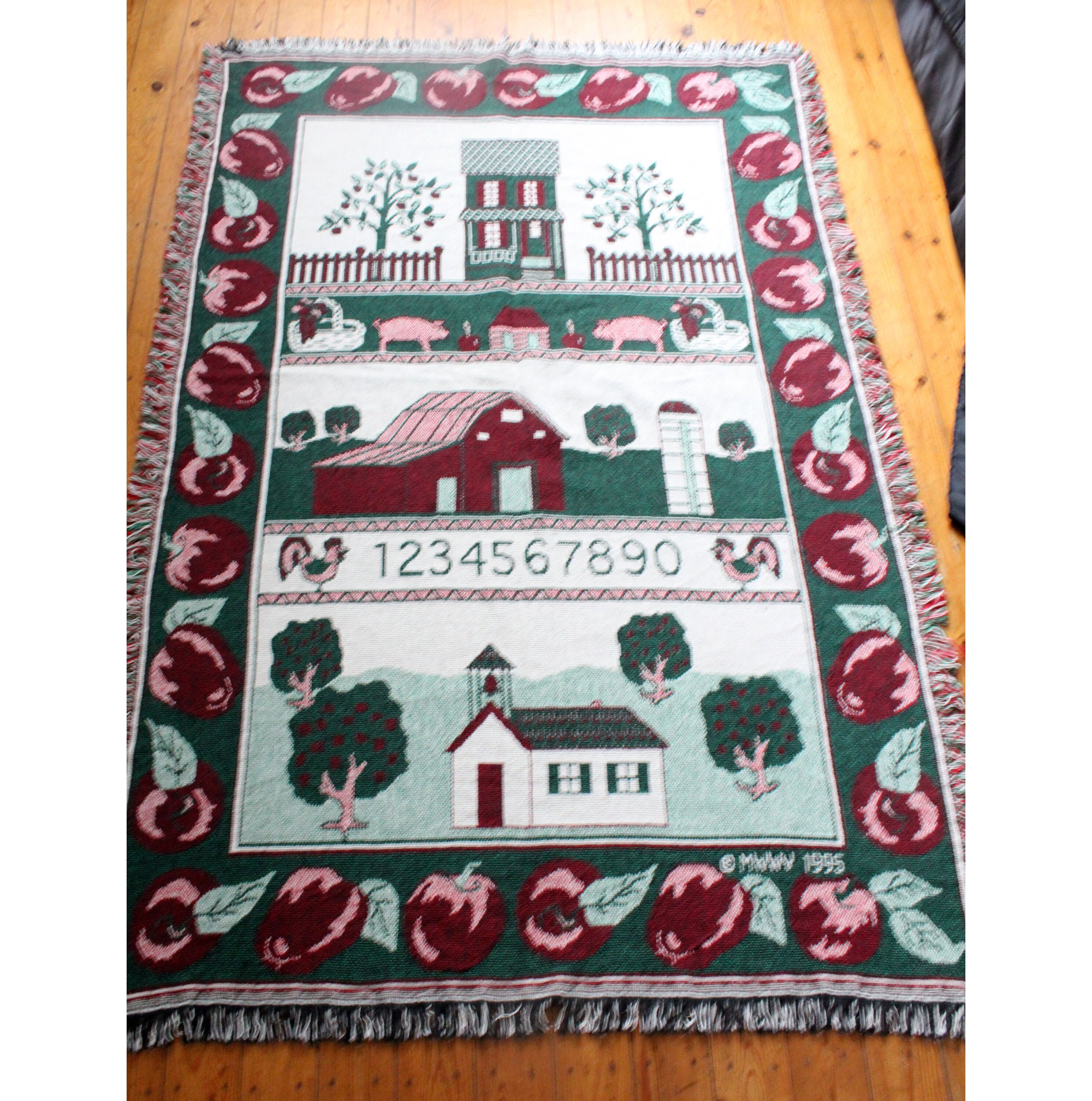 Large Vintage country Woven Tapestry Blanket Throw Red and Etsy