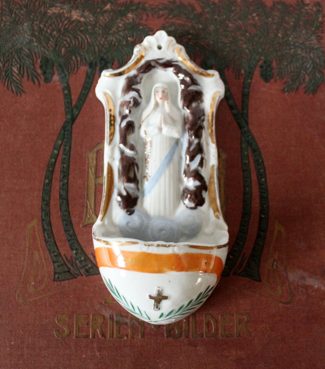 Vintage French Porcelain Holy Water Stoup, Font, Madonna Notre Dame De ...