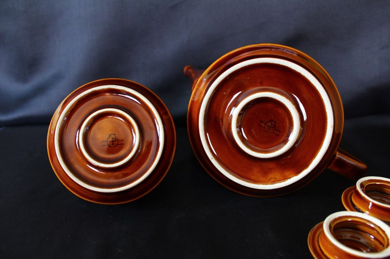 Vintage ceramic mid-century Pruszkow sugar and coffee pot, sugar bowl with lid, coffee pot, coffee set Polish pottery kitchenalia image 10