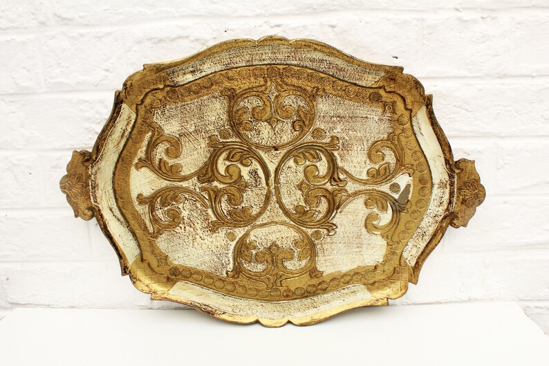 Large Vintage Serving Tray Floine Italian Gold - Extra Large Venetian Tray Mirror Large Vintage Serving Tray Floine Italian Gold - Extra Large Venetian Tray Mirror